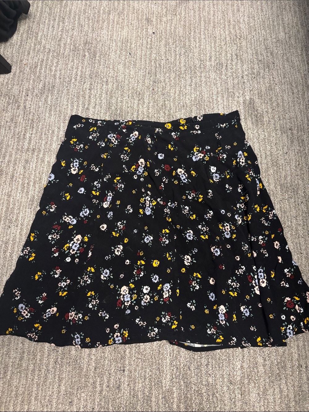 le chateau Black Floral Skater Skirt with Yellow & White Accents